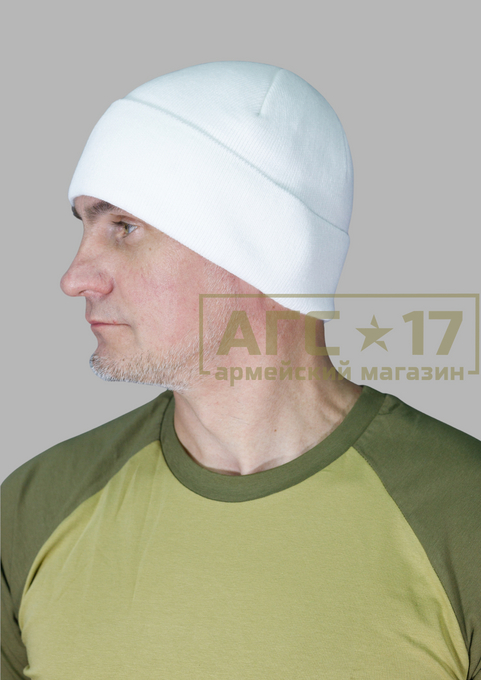 Фото товара Шапка вязаная белая на флисе